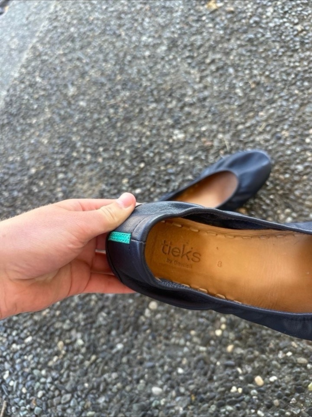 Tieks Navy Leather Ballet Flats with Green Heel Tab - Picture 2 of 3